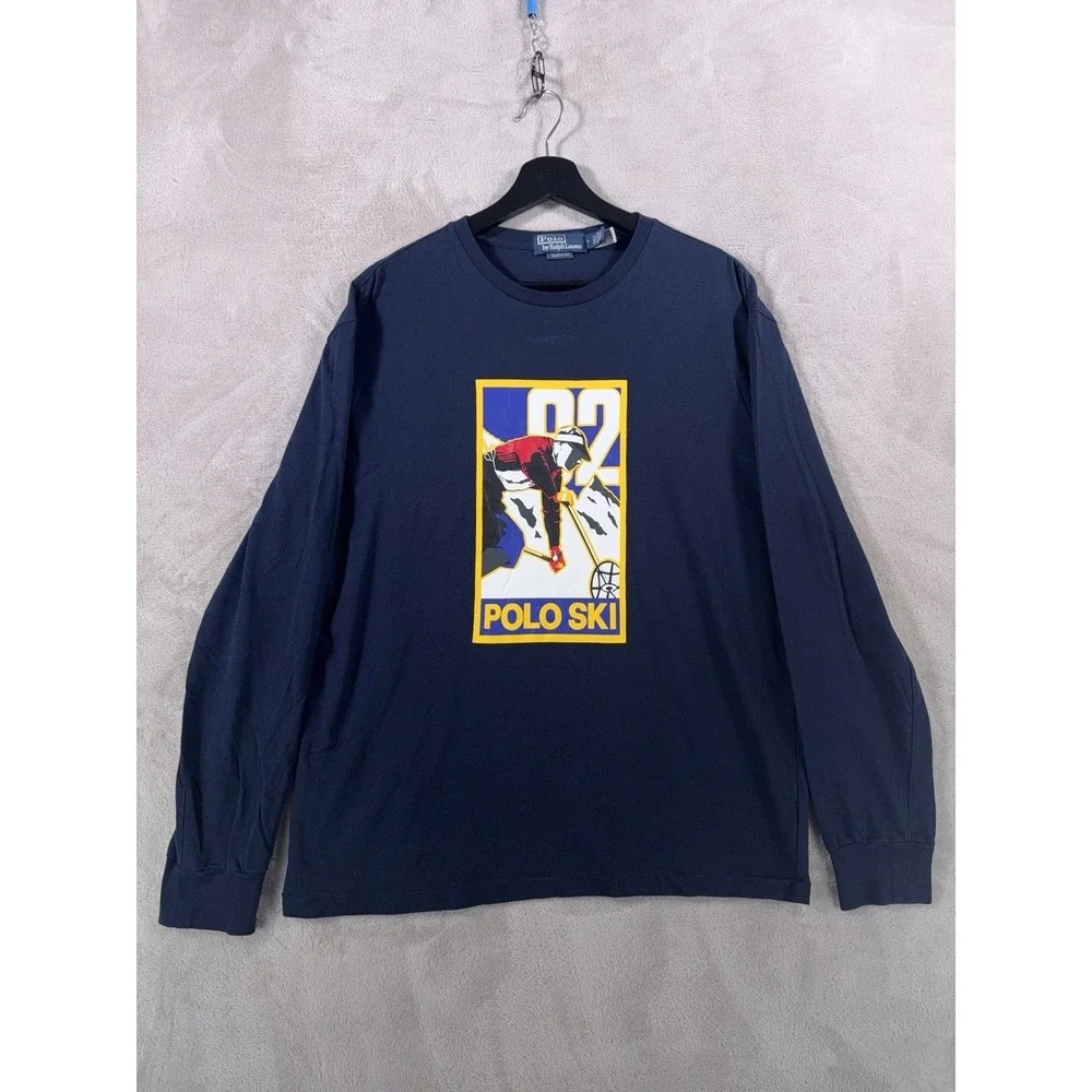 Polo Ralph Lauren Polo Ski Long Sleeve T Shirt Mens Medium Blue Graphic